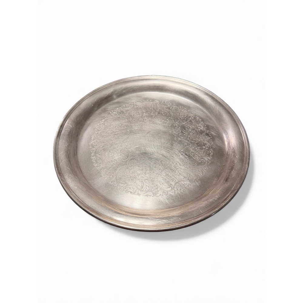 GORHAM HERITAGE VINTAGE ETCHED SILVER SERVING TRAY  E.P. YC 427-1 ROUND 12"‎ LIP